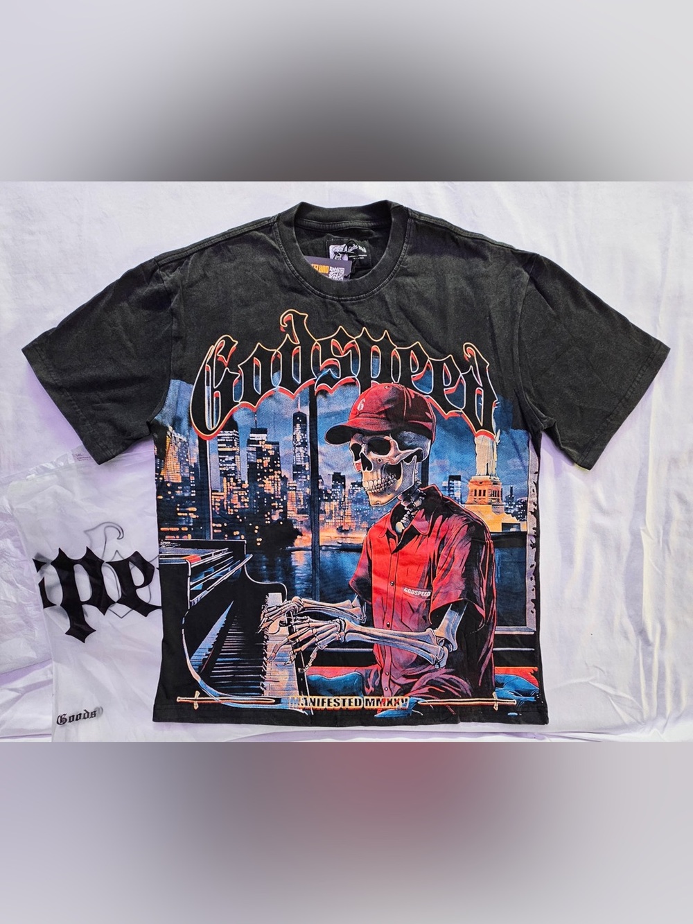 Godspeed Black Graphic Tee with Red Skull Musician Print - Men’s Shirt